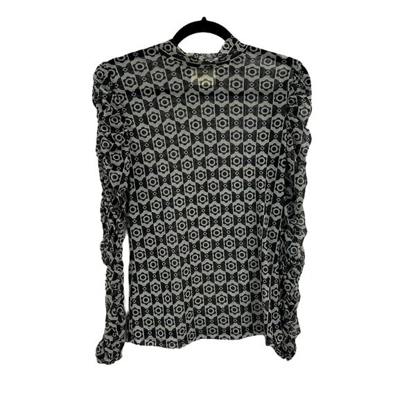 Maeve by Anthropologie Black White Long Sleeve Mesh Turtleneck Womens Medium - Picture 2 of 7